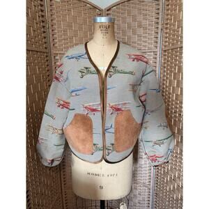 Vtg Airplane Design Short Jacket Open Front , Handmade?, M/L
